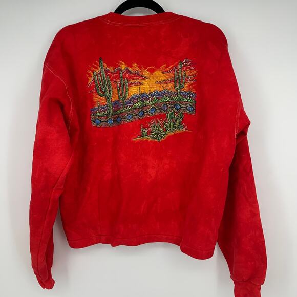 Ultimate Hanes Cotton Vintage 90s Zip Up Crewneck Cactus Desert Red Sweater M - Picture 5 of 6